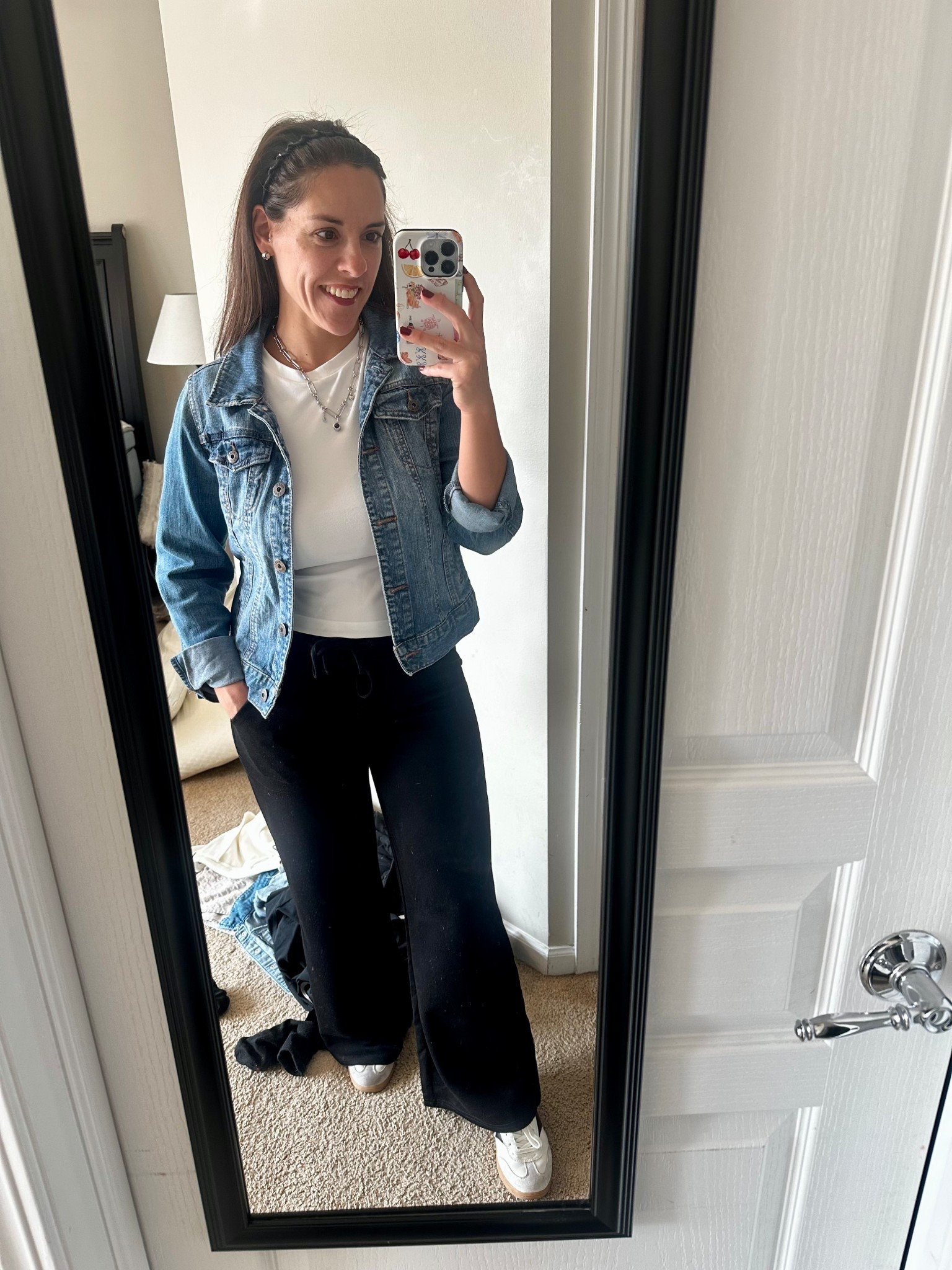 Casual mom outfit I wear on repeat 💁🏻‍♀️ A classic denim jacket, white tee, and wide leg lounge pants. Comfy enough for errands, cute enough for lunch or school pick-up. Perfect mix of relaxed and pulled-together.

#LTKPetite #LTKStyleTip #LTKootd