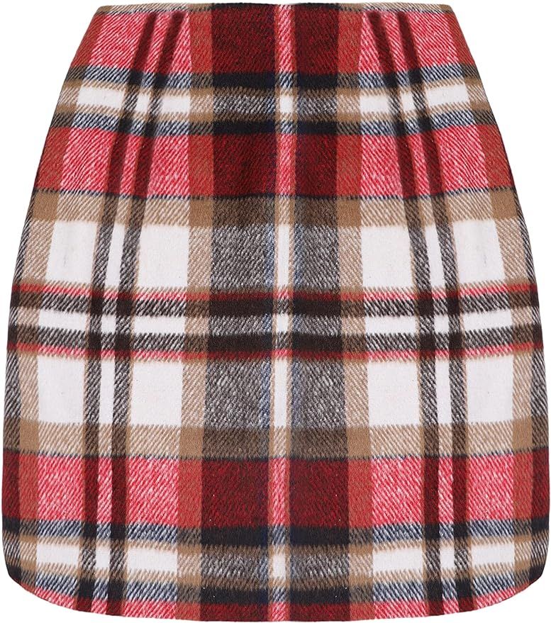 UANEO Plaid Skirts for Women High Waisted Fall Bodycon A Line Pencil Plaid Mini Skirt | Amazon (US)