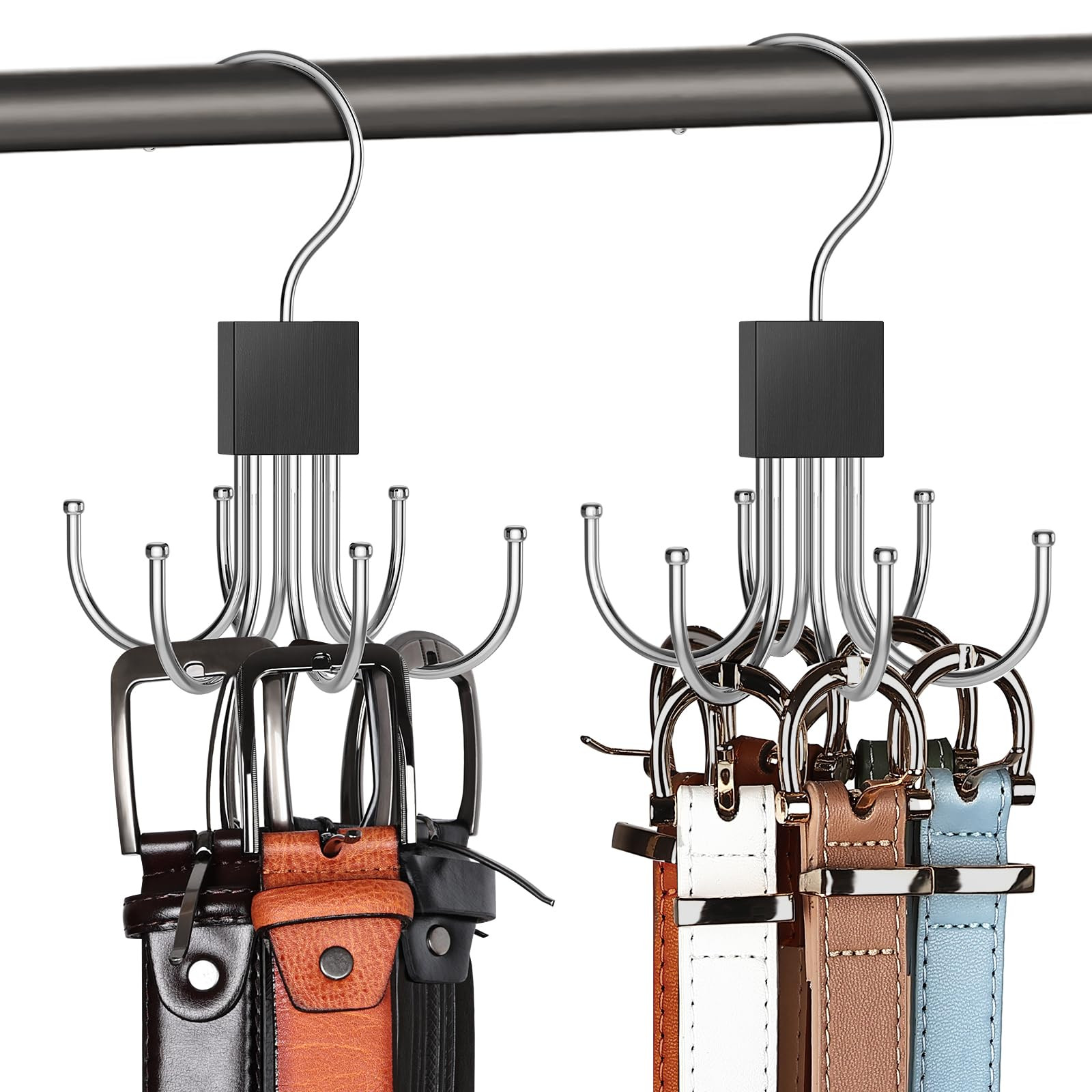Belt Hanger, 2PCS Belt Organizer for Closet 360° Rotatable Max 48 Belt Storage Rack Space Saving... | Amazon (US)