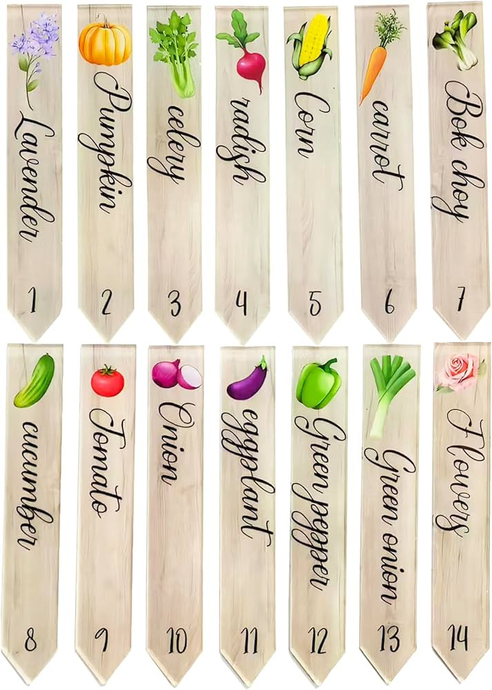 Prudance 14Pcs Acrylic Garden Plant Markers,Faux Wood Pattern Vegetable Stakes,Weatherproof Plant... | Amazon (US)