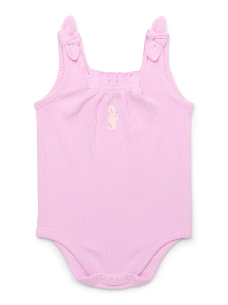 Garanimals Baby Girl Ribbed Bow Strap Bodysuit, Sizes 0-24 Months | Walmart (US)