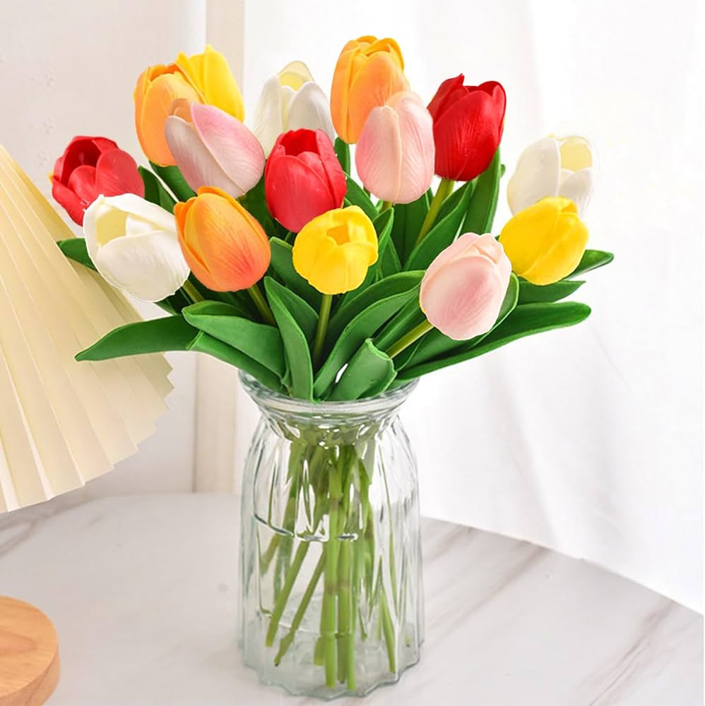 15PCS Artificial Tulips Flowers,Real Touch 14" Silk Fake Tulips,Bulk Fake Flowers,Faux Flowers,Ar... | Amazon (US)