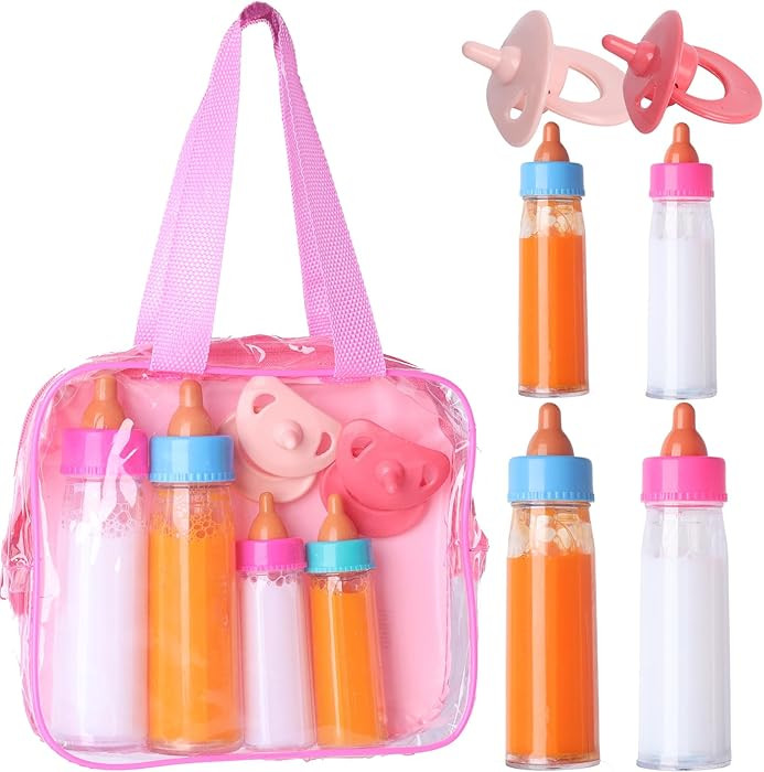 Baby Doll Bottles Accessories Set for Toddlers, 2 Milk Bottle 2 Juice Bottles and 2 Toy Pacifier ... | Amazon (US)