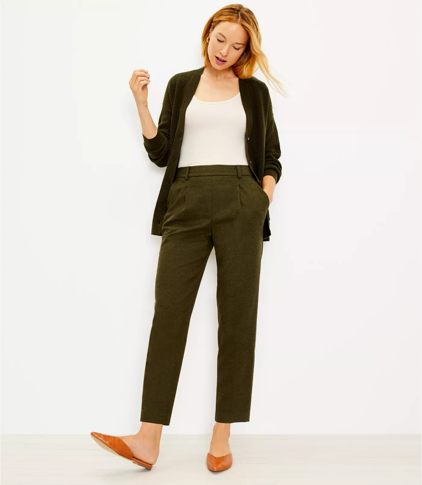 Pull On Tapered Pants in Brushed Flannel | LOFT