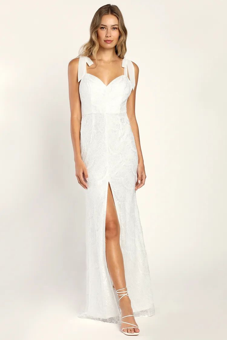 Romantically Entwined White Lace Backless Mermaid Maxi Dress | Lulus (US)