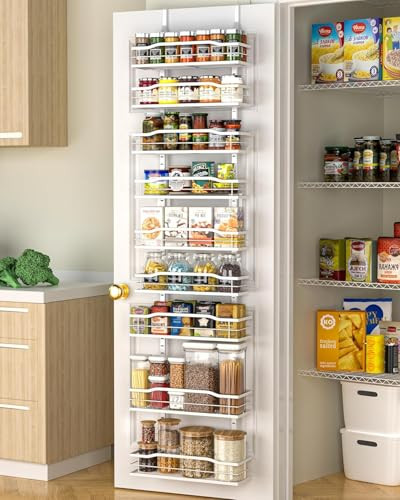 Moforoco White Narrow 9-Tier Over The Door Pantry Organizer, Pantry Organization and Storage, Metal Hanging Basket Wall Spice Rack Seasoning Shelves, 12.2" | Amazon (US)