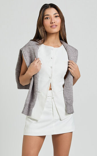 Desi Top - Longline Crew Neck Vest Top in Warm White | Showpo (US, UK & Europe)