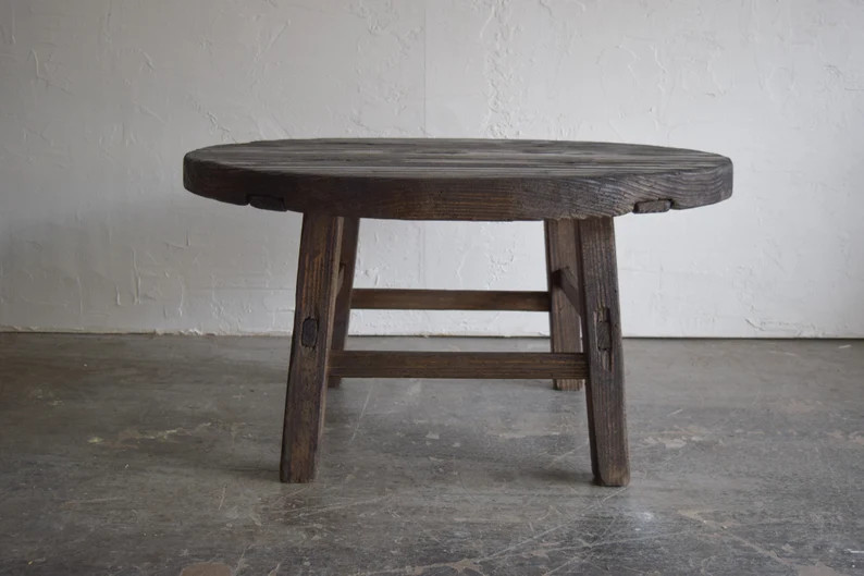 Large Dark Solid Wood Antique Style Coffee Table Round - Etsy | Etsy (US)