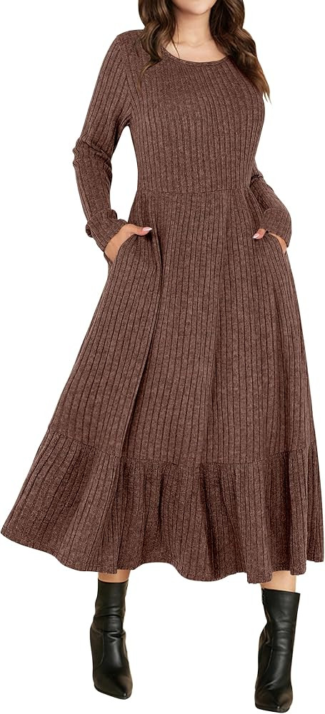 ANRABESS Womens Fall Long Sleeve Midi Dress | Amazon (US)