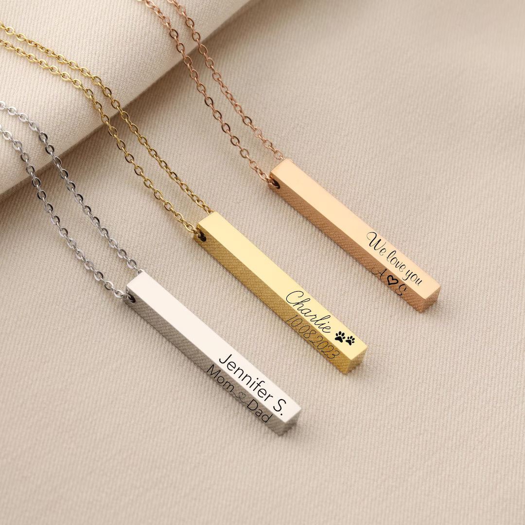 Personalized Bar Necklace for Women Custom Engraved 3D Bar Necklace With Name, Date, or Coordinat... | Etsy (US)