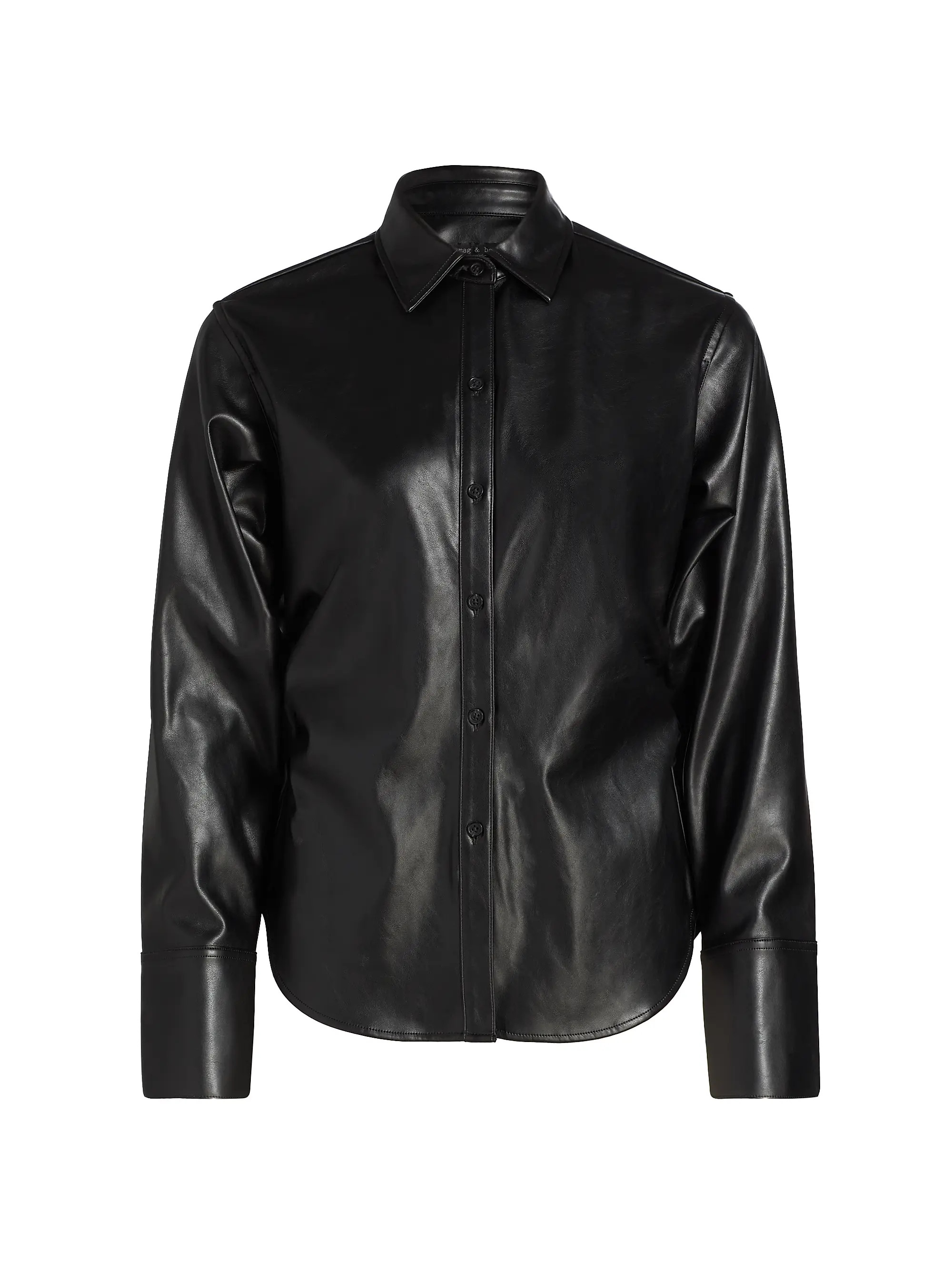 Leah Faux-Leather Button-Front Shirt | Saks Fifth Avenue