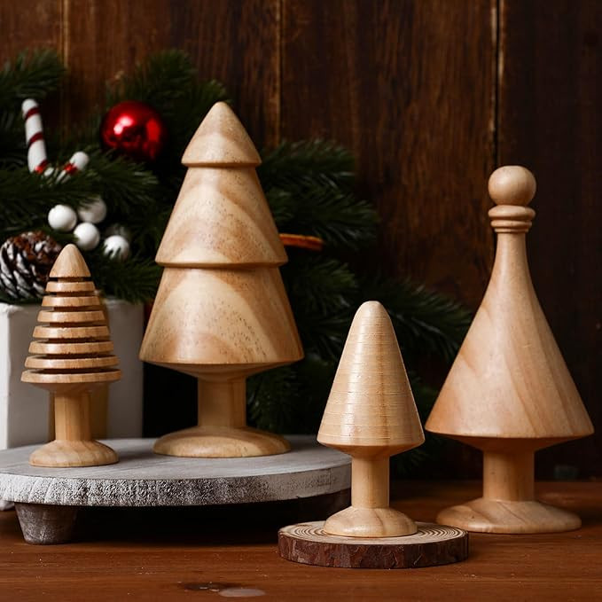 4 Pack Wooden Christmas Tree Vintage Mini Farmhouse Wood Miniature Trees Handmade Christmas Rusti... | Amazon (US)