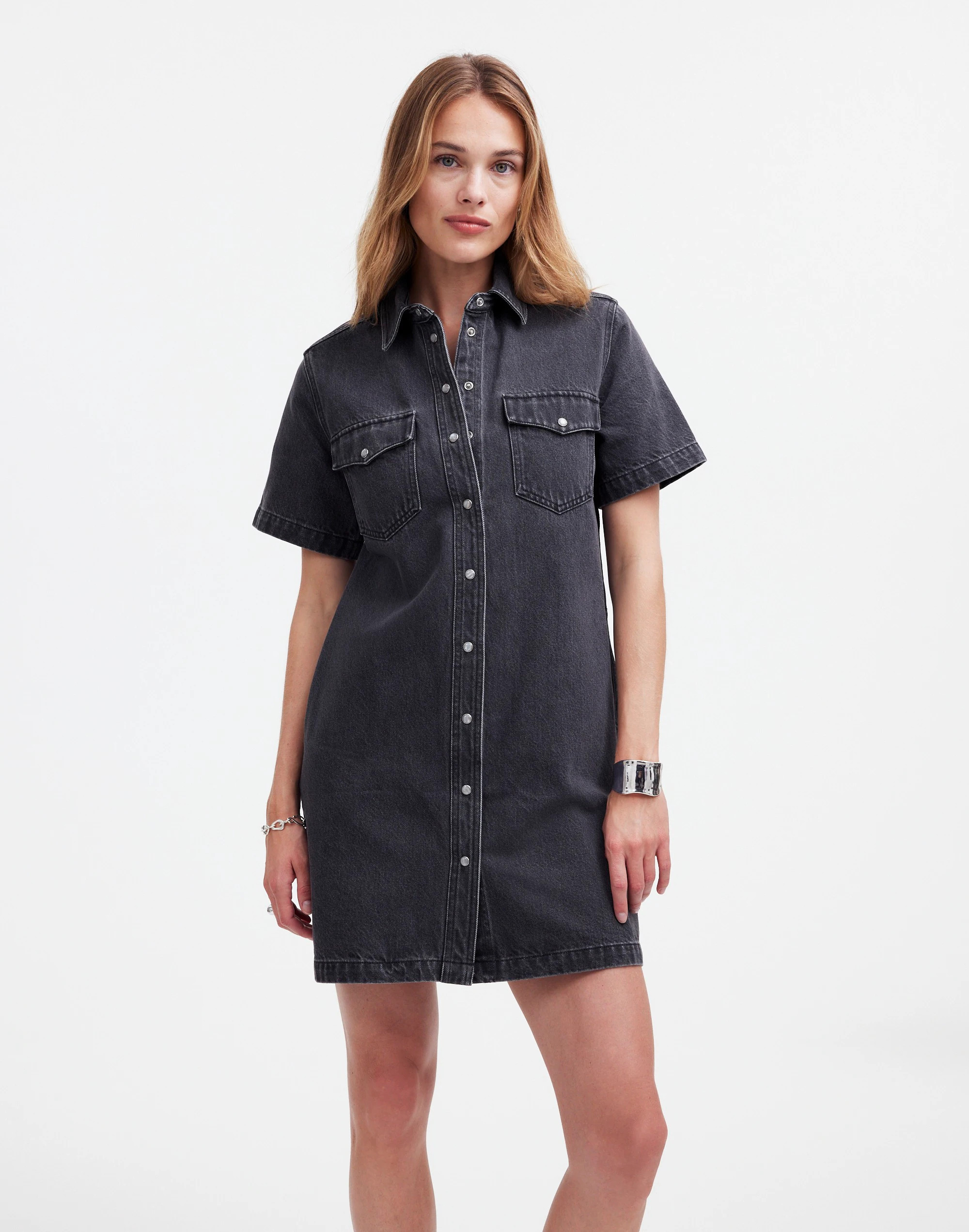 Denim Oversized Mini Shirtdress in Washed Black | Madewell