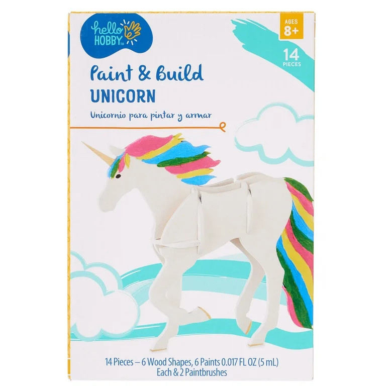 Hello Hobby Unicorn Build Its Kids Craft Unfinished Wood and Paint Kit | Walmart (US)
