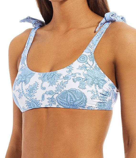 Amanda Floral Print Cappellini Stripe Reversible Tie Shoulder Scoop Bralette Swim Top | Dillard's