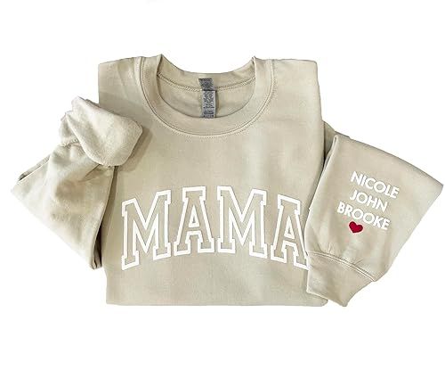 Up2ournecksinfabric Embossed Mama Sweatshirt Mama Sweatshirt With Names Mother's Day Gift Custom ... | Amazon (US)