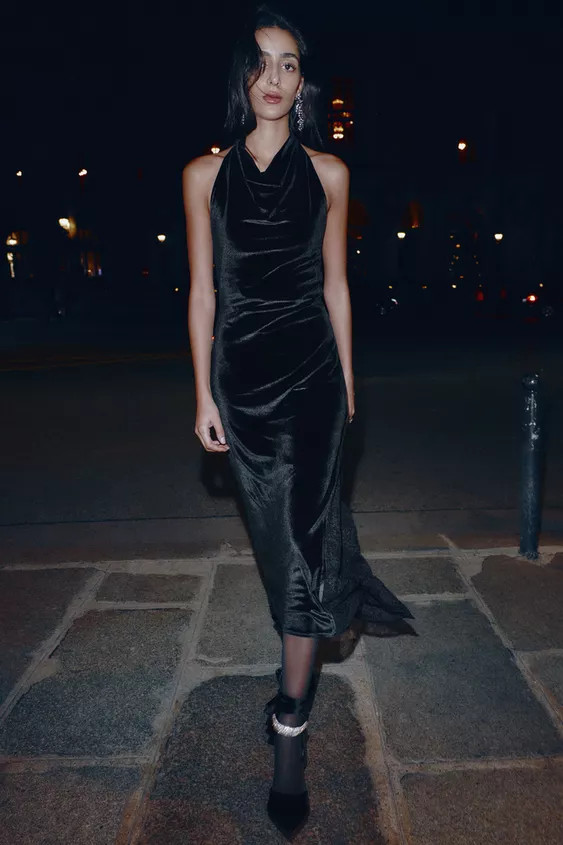 VELVET LACE MIDI DRESS | Zara UK