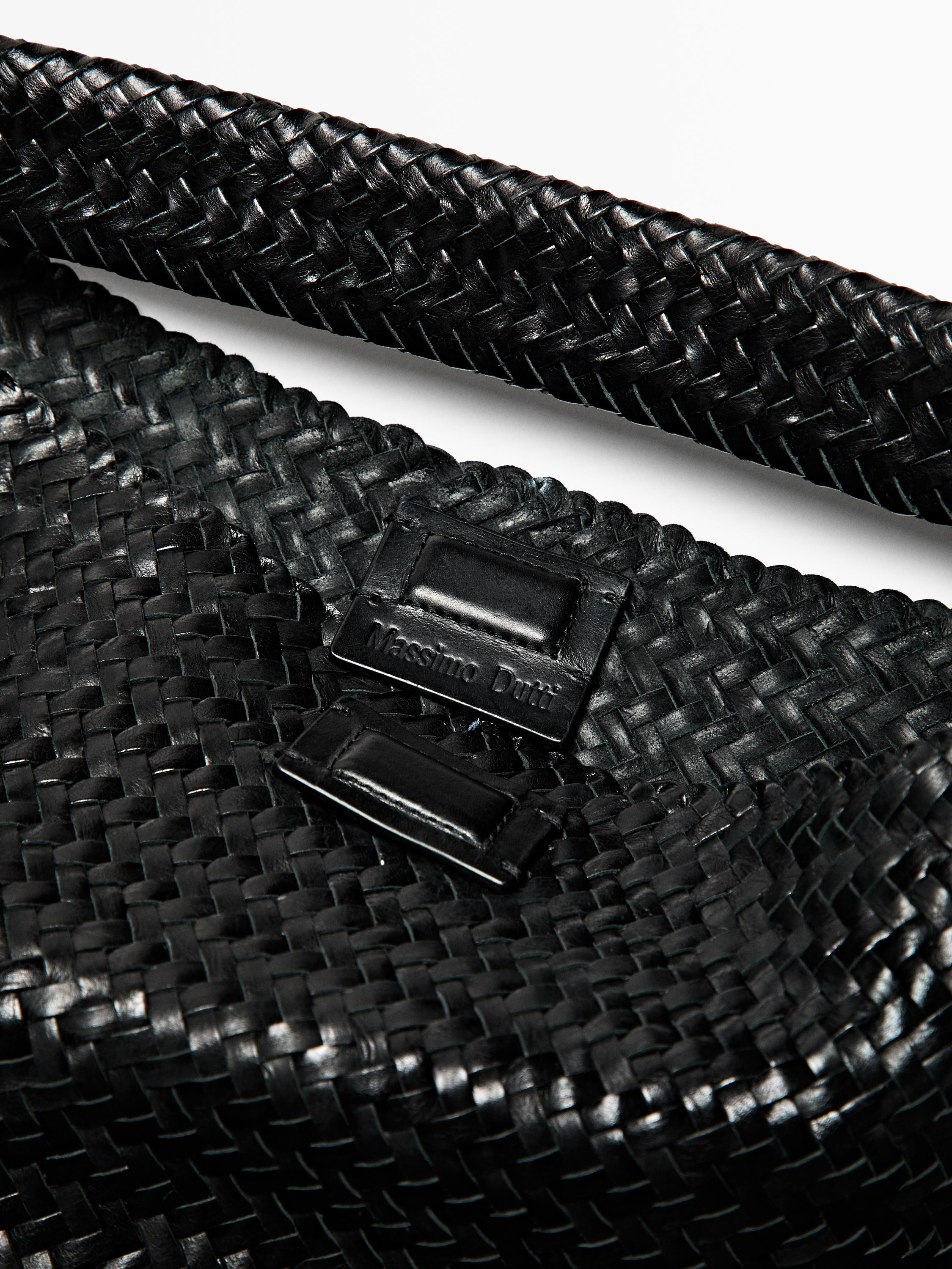 Nappa leather woven maxi tote bag | Massimo Dutti UK