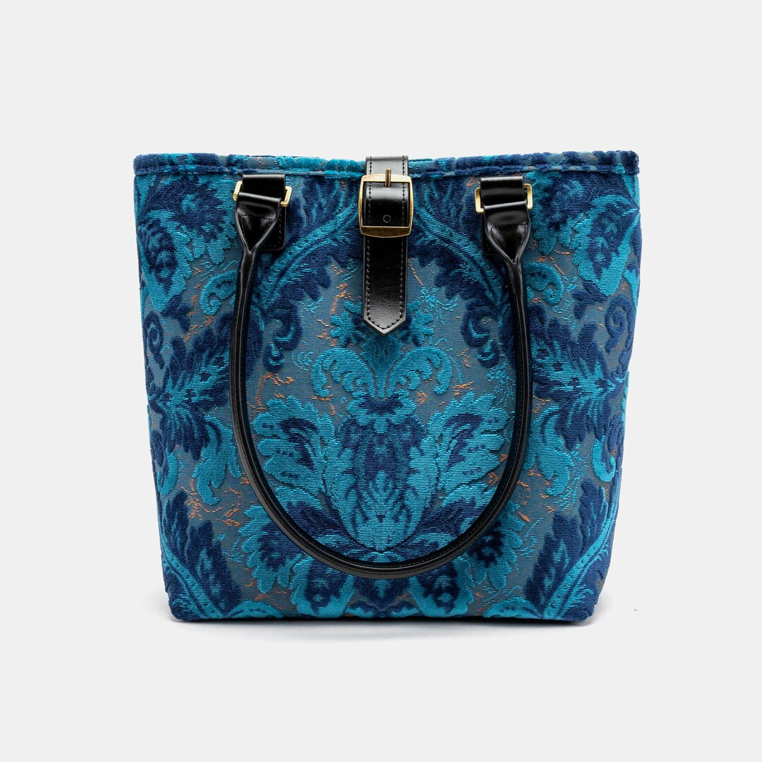 Handsewn Carpet Tote Bag-everyday Carry Bag-shoulder Bag-burnout Velvet Revival Aqua - Etsy | Etsy (US)