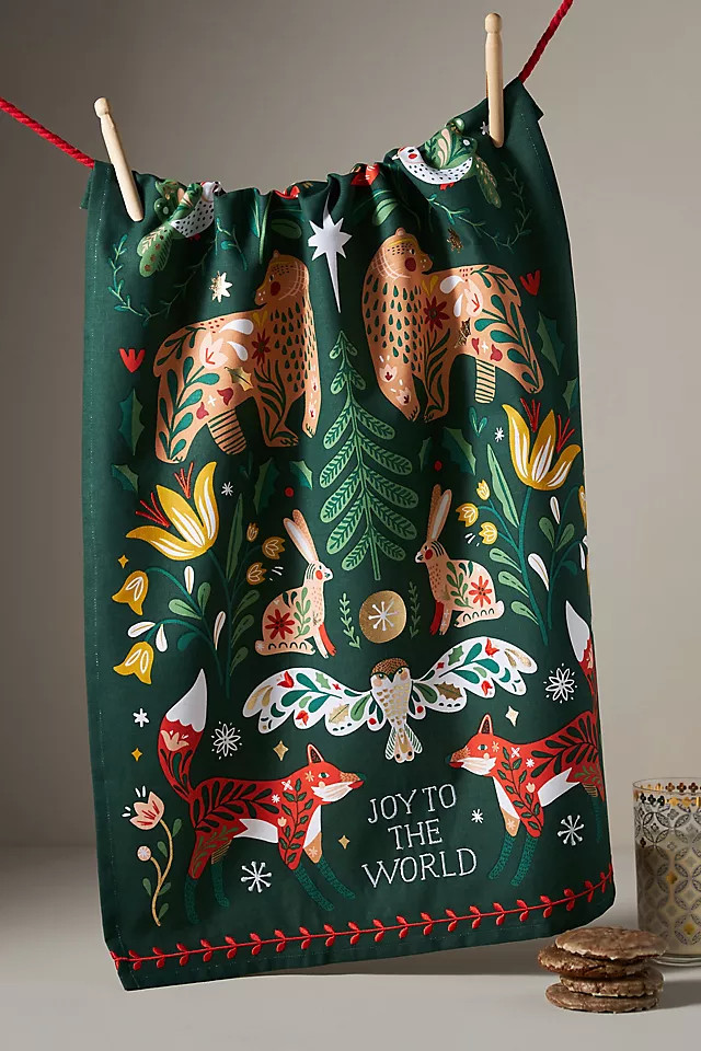 Folkloric Joy to the World Dish Towel | Anthropologie (US)
