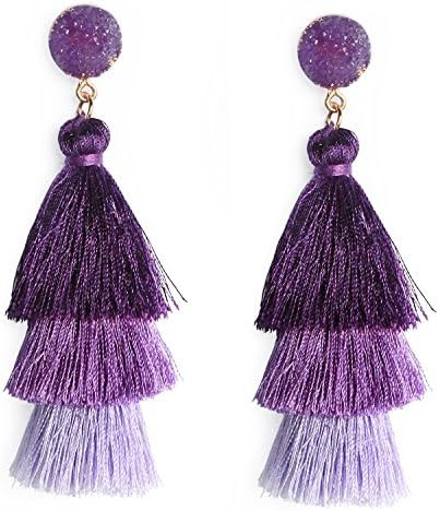 Me&Hz Colorful Layered Tassel Earrings Bohemian Dangle Drop Tiered Tassel Druzy Stud Earrings Wom... | Amazon (CA)