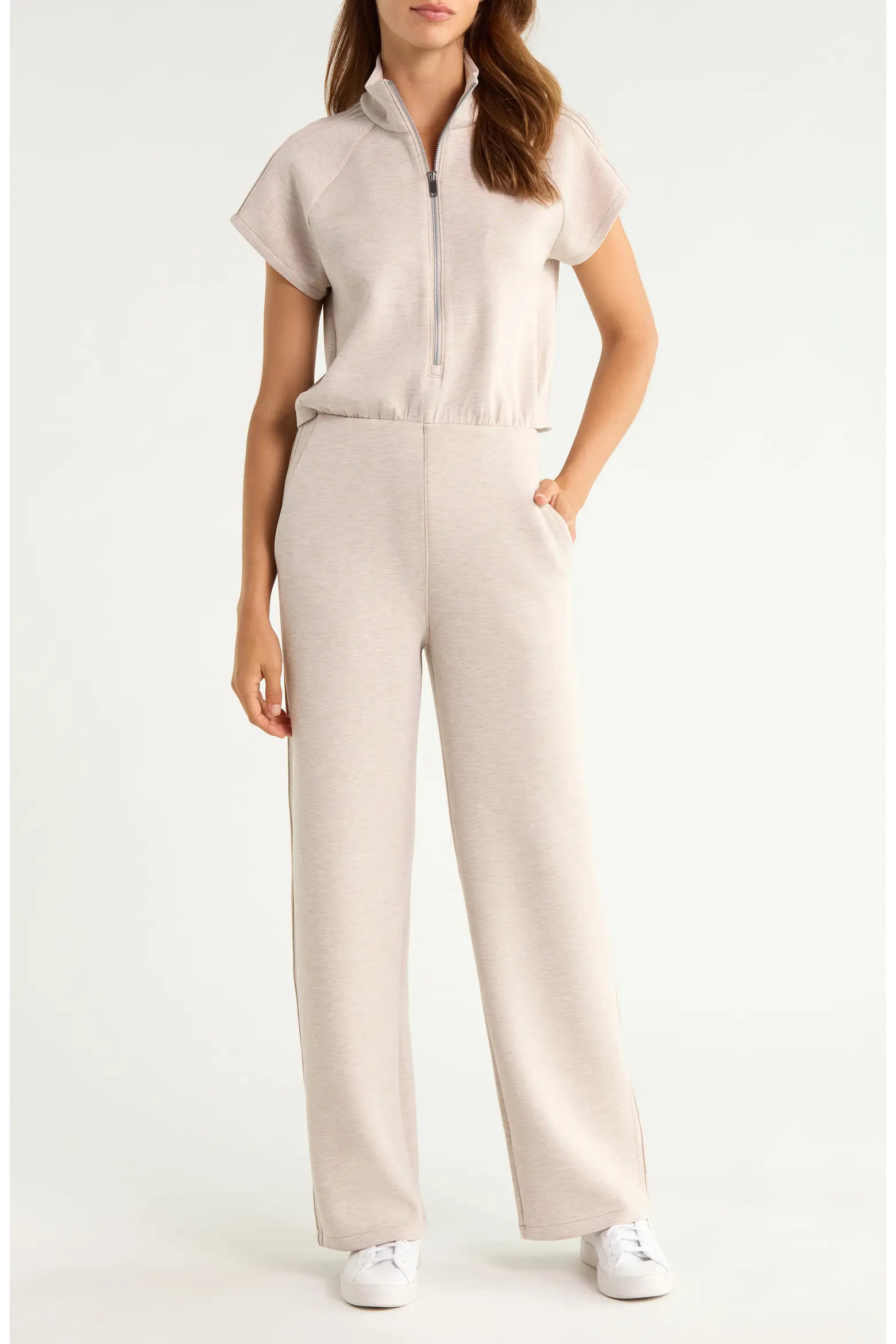 SPANX® Pintuck Half Zip Jumpsuit (Women) | Nordstrom | Nordstrom