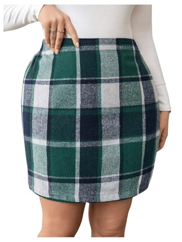 MakeMeChic Women's Plus Size Plaid Skirt Elastic High Waisted Pencil Mini Skirts Dark Green 4X-Large Plus | Amazon (US)