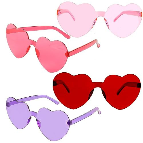 Heart Glasses Sunglasses Pink Red Purple Hot Pink Heart Shaped Sunglasses Valentines Bachelorette Halloween Clear Plastic Rimless Fun Rave Party Favors Decorations Sun Glasses 4 Pairs Bulk Women Men | Amazon (US)