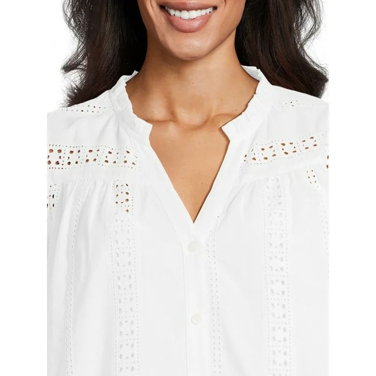 Time and Tru Women's Button Down Shirt with Crochet Trim, Sizes XS-XXXL | Walmart (US)