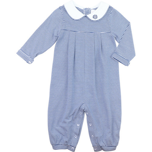 Navy Striped Knit Long Romper | Cecil and Lou