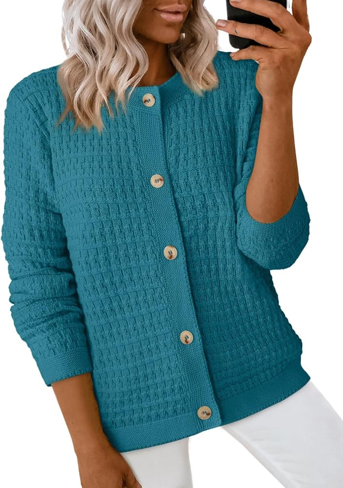 Dokotoo Fall Cardigan Sweaters for Women 2025 Lightweight Long Sleeve Open Front Button Down Jack... | Amazon (US)