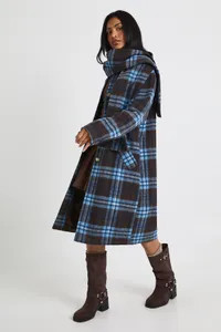 2 in 1 Scarf Check Wool Look Coat | boohoo (US & Canada)