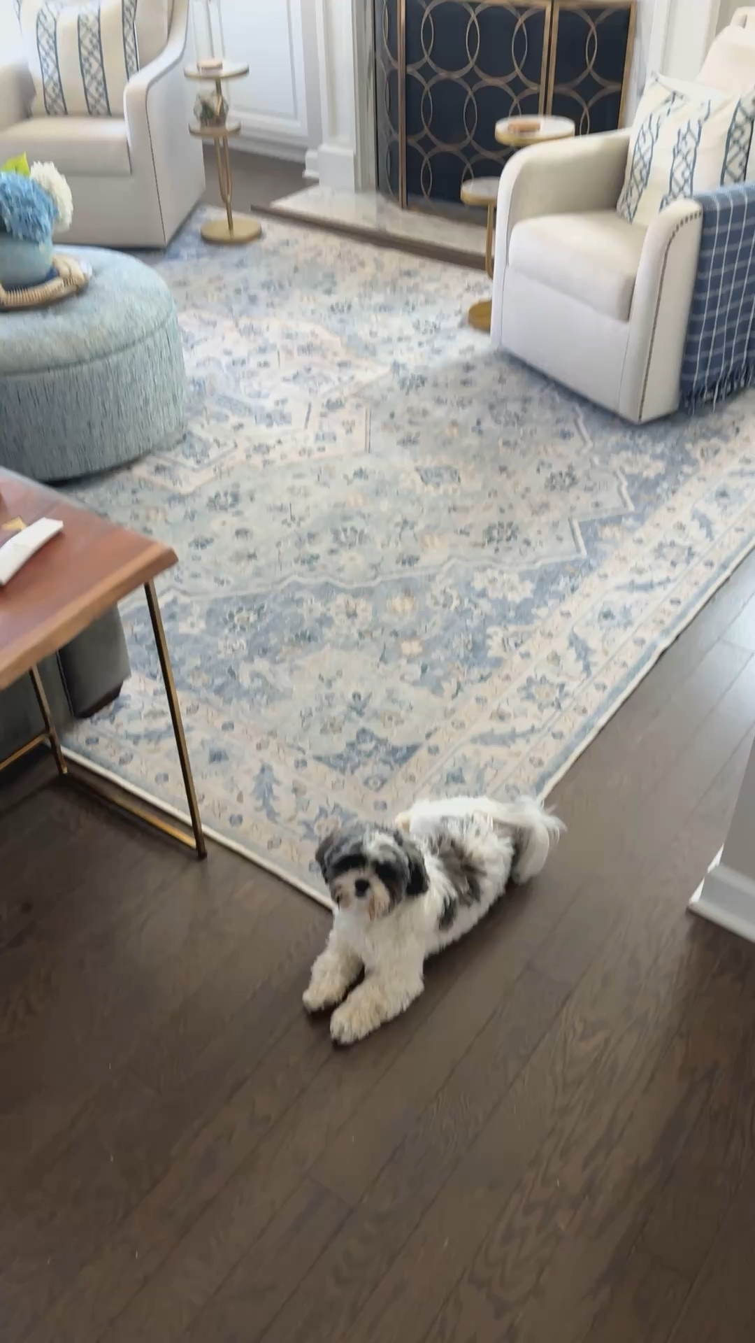 Coastal Grandmillennial living room with modern crystal chandelier 

#LTKHome