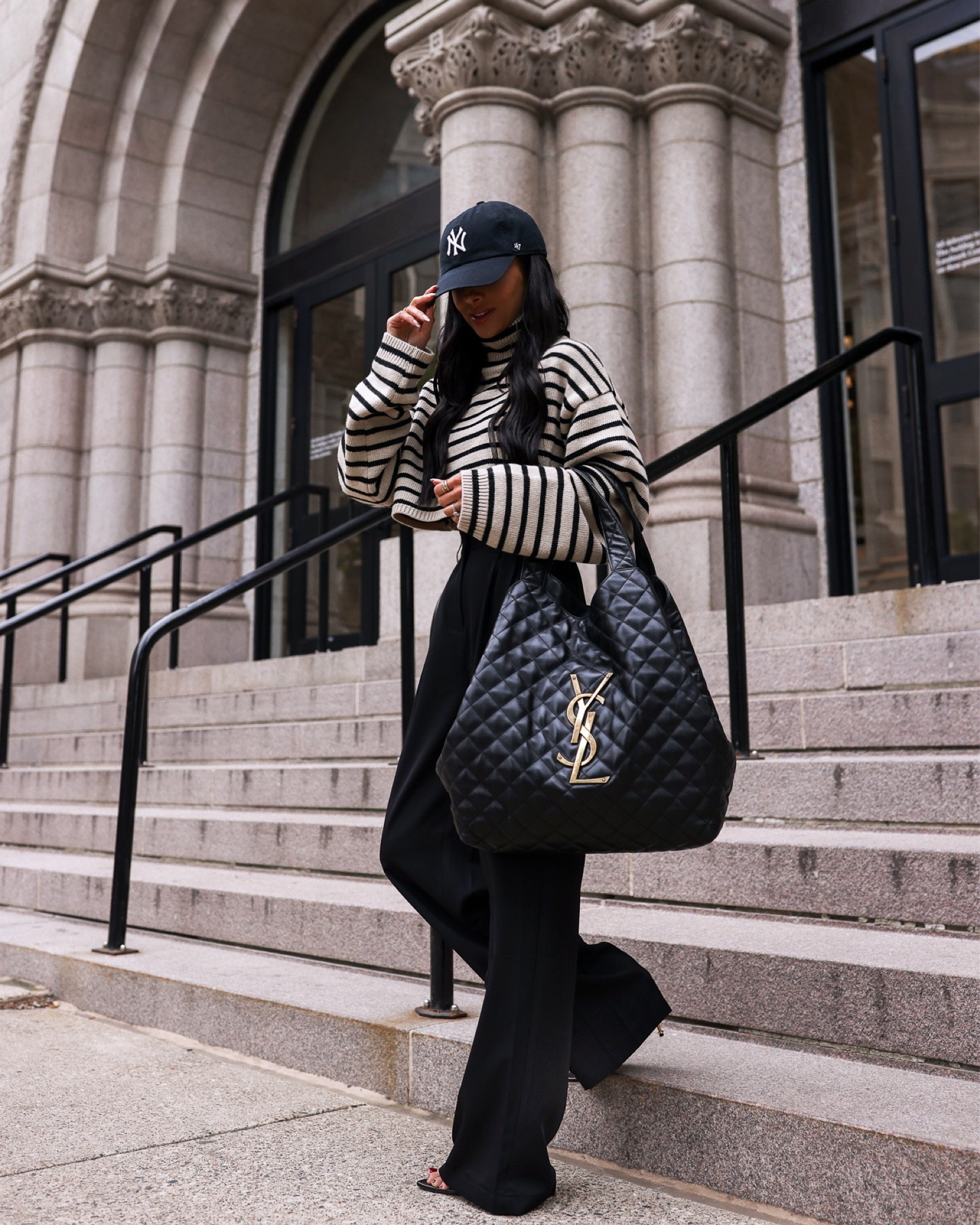 Fall outfit ideas
Amazon black trousers wearing a size XS regular - under $50!
The Frankie Shop striped turtleneck sweater wearing an XS
Saint Laurent Icare bag


#LTKfindsunder100 #LTKworkwear #LTKstyletip