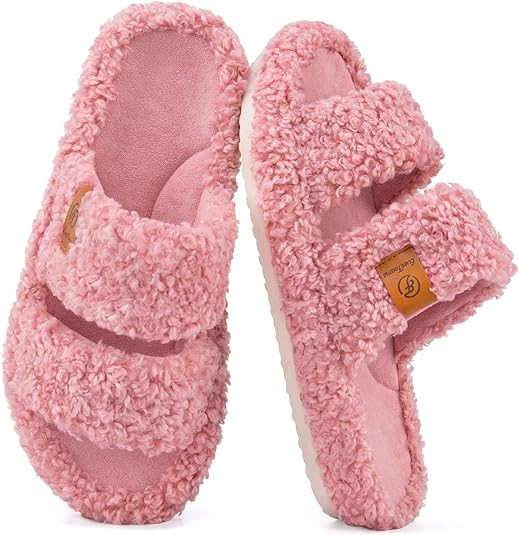 EverFoams Womens Fuzzy Open-toe Slippers Soft Comfy Memory Foam Indoor House Shoes | Amazon (US)