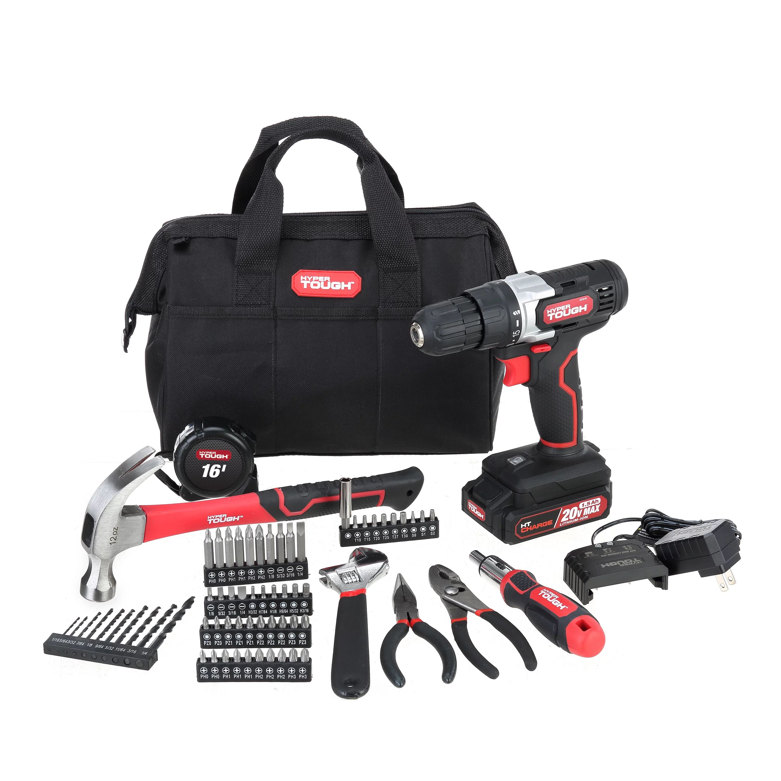 Hyper Tough 20V Max Lithium-ion 3/8 inch Cordless Drill & 70-Piece DIY Home Tool Set Project Kit ... | Walmart (US)
