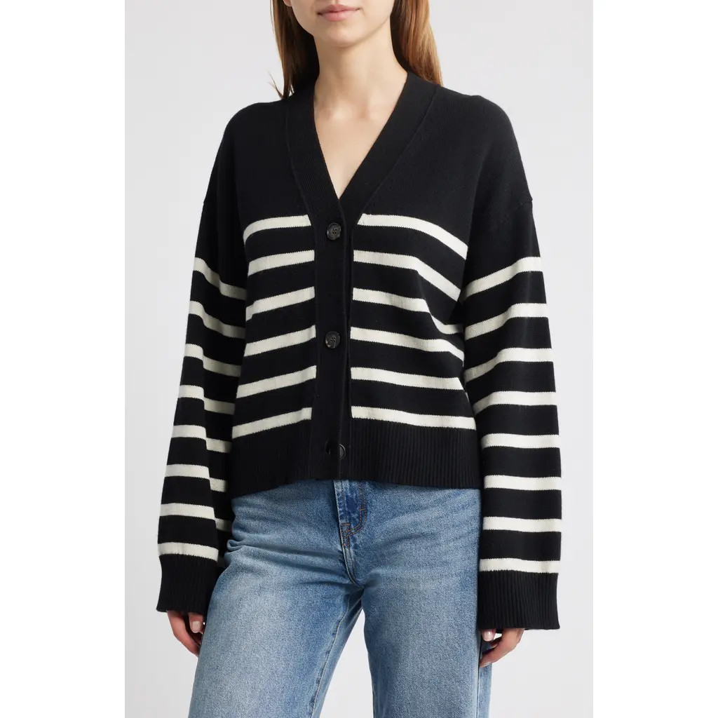 Rails Geneva Stripe Wool & Cashmere Blend Cardigan in Black Oatmeal Stripes at Nordstrom Rack, Size Small | Nordstrom Rack