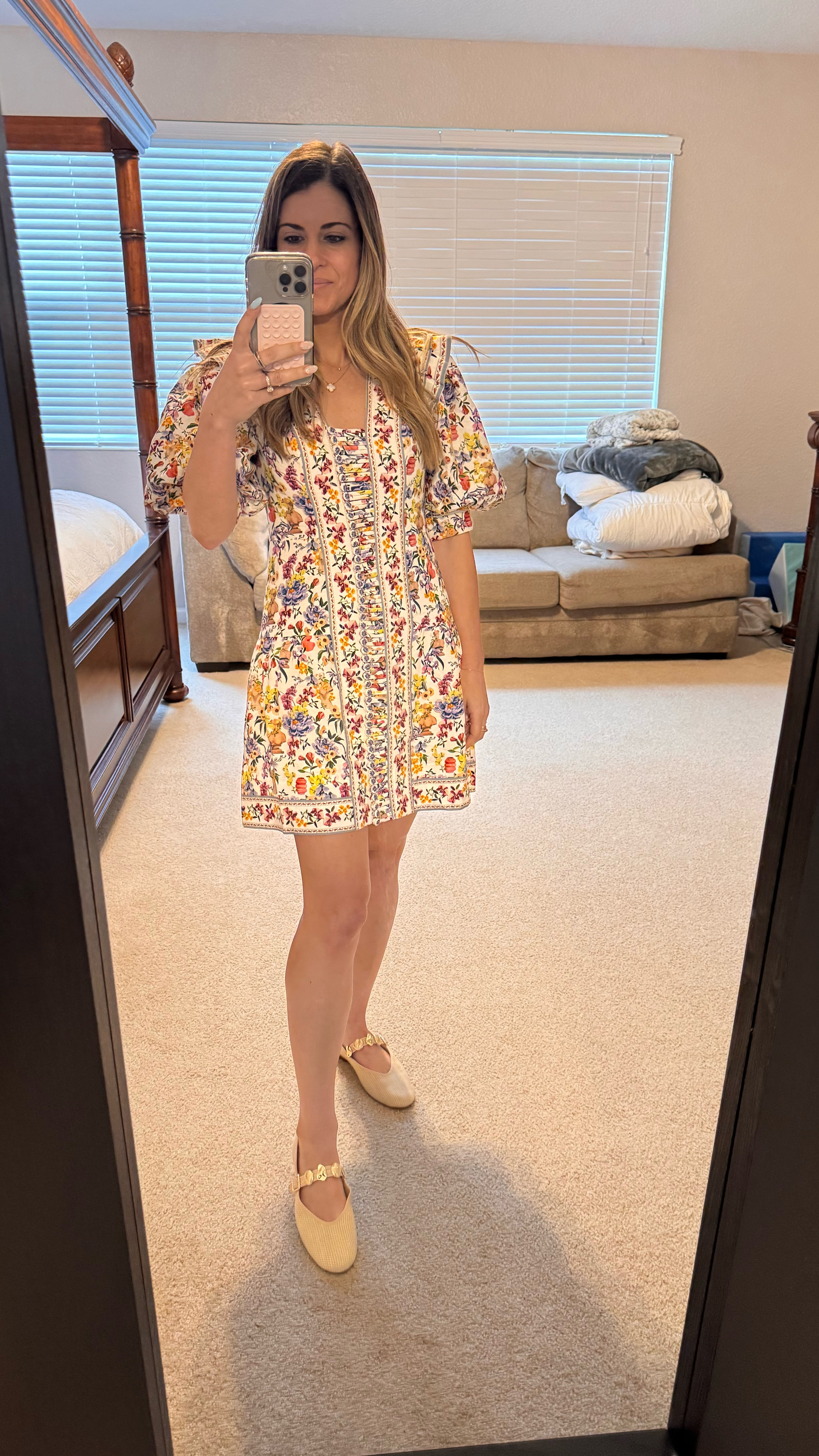 Wearing this gorgeous farm Rio puff sleeve dress in size XS! Definitley with a little extra room but the tie in the back can pull the top tighter or looser. Shoes are dolce vita and I’m wearing size 8.5.

#LTKTravel #LTKStyleTip #LTKSeasonal