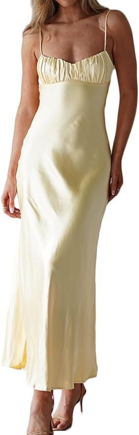 Satin Spaghetti Strap Backless Ruched Twist Cocktail Dresses for Women Silk Open Back Cut Out Mid... | Amazon (US)