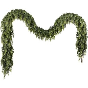 N&T NIETING 9ft Christmas Cedar Garland with Realistic Soft Thickness Pine, Artificial Green Faux... | Amazon (US)