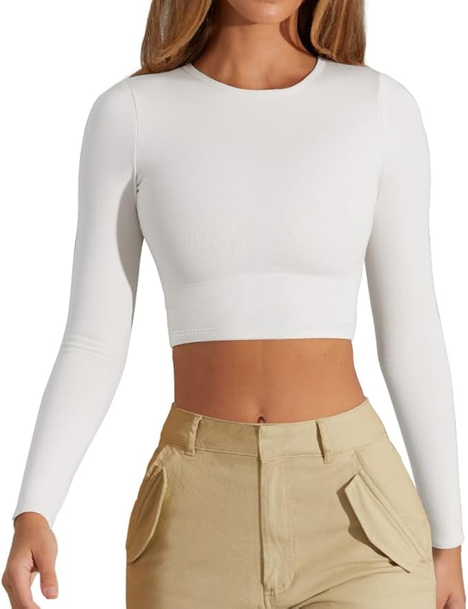 Women's Sexy Crew Neck Crop Top Long Sleeve Basic Fitted Tight Cropped T Shirts | Amazon (US)
