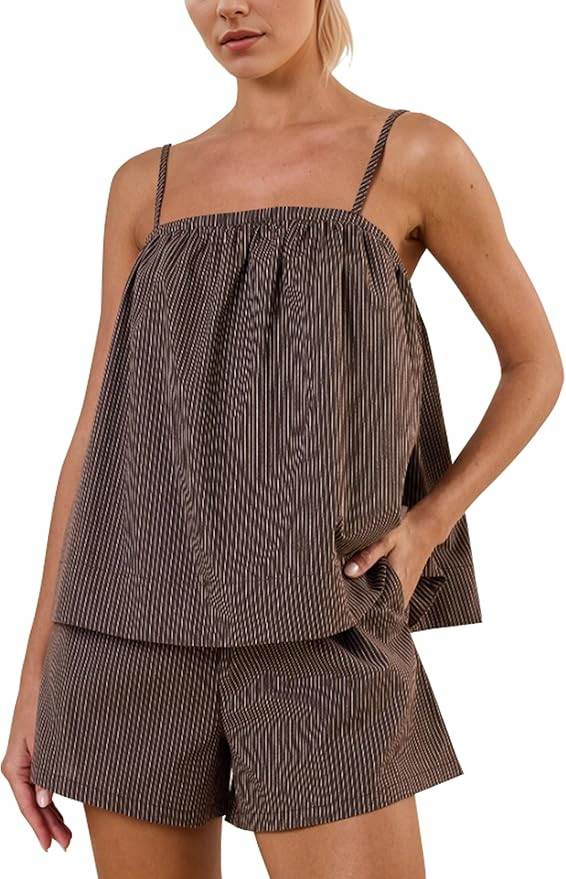 Women 2 Piece Lounge Sets Striped Sleeveless Cami Top Cute High Waist Shorts Casual Summer Vacati... | Amazon (US)