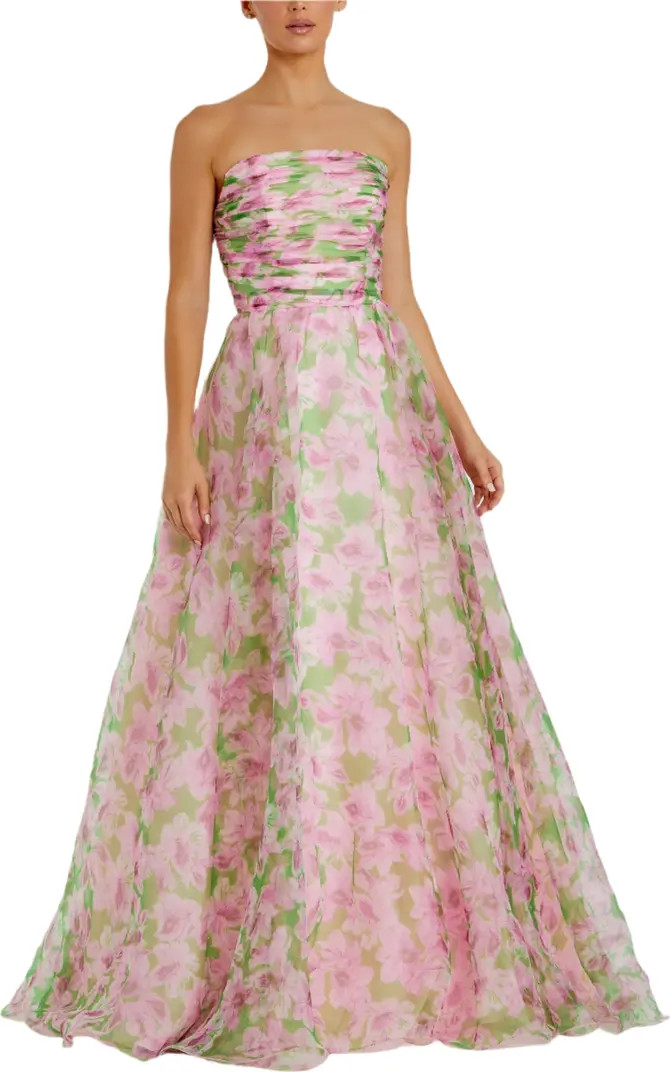 Women's Strapless Floral Chiffon Gown with Ruched Detail | Nordstrom