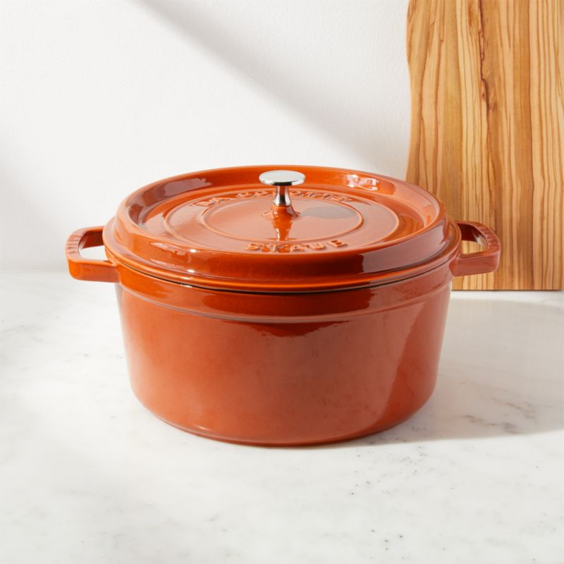 Staub 7-Qt Burnt Orange Round Cocotte + Reviews | Crate and Barrel | Crate & Barrel