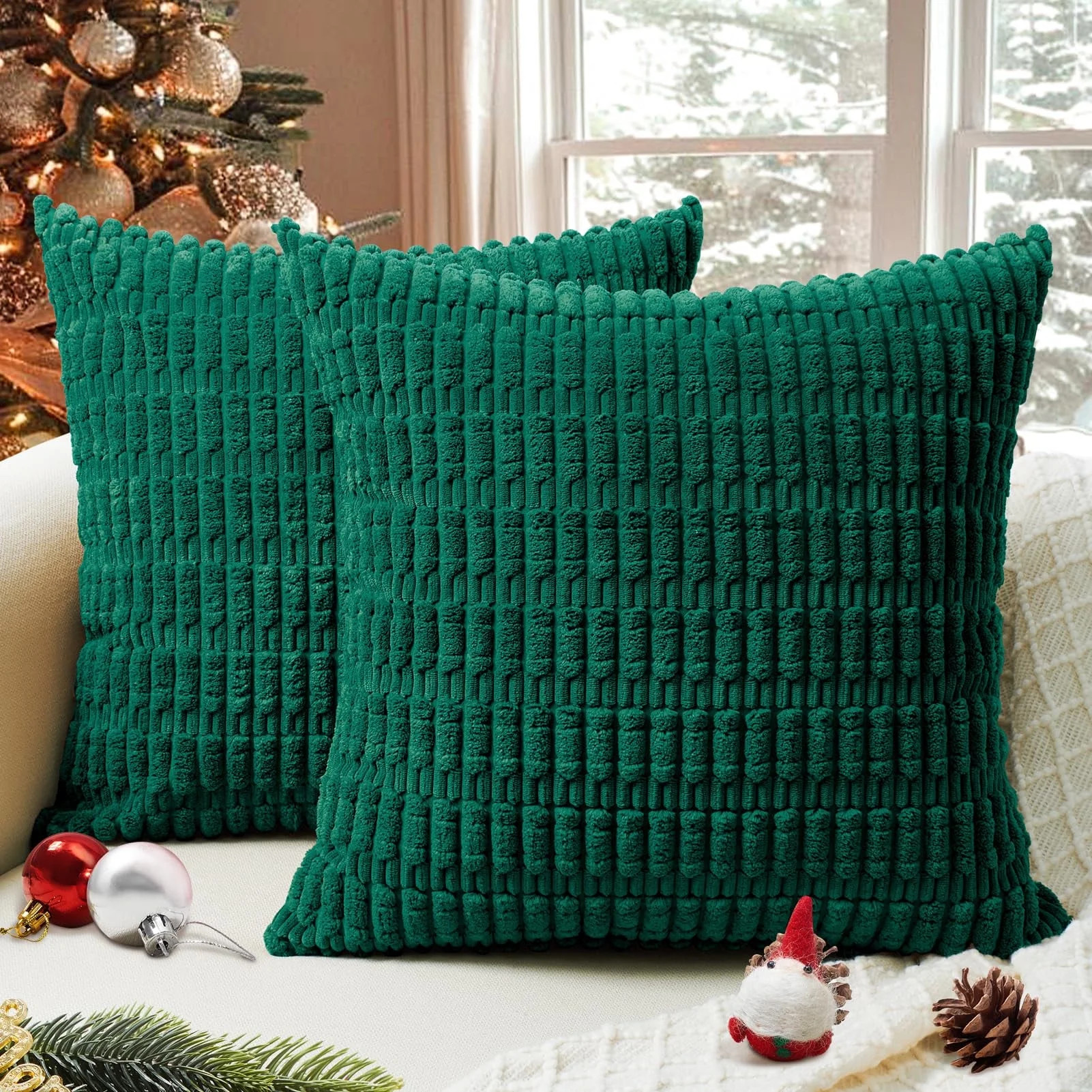 Softalker Christmas Throw Pillow Covers, Decorative Corduroy Soft Boho Striped Pillow Cases 18x18... | Walmart (US)