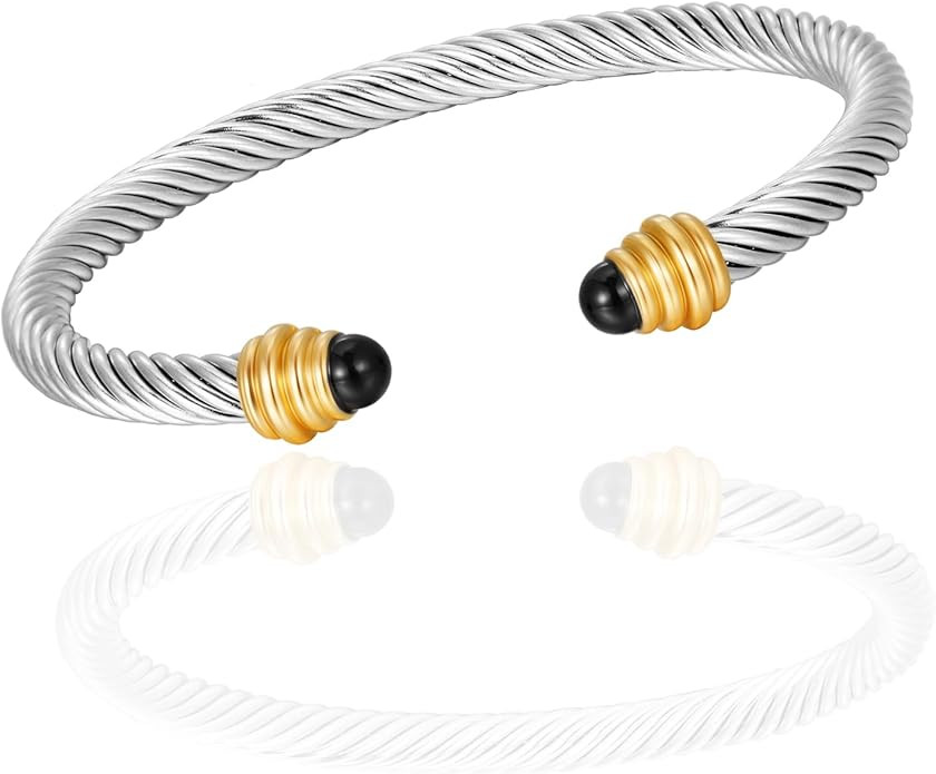 Twisted Cable Bracelets for Women Stainless Steel 5mm Cable Wire Cuff Bangle Bracelet Designer Br... | Amazon (US)