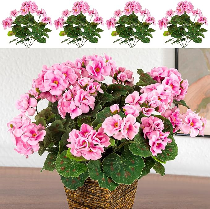 4PCS Home Decor Fake Plants Artificial Flowers Artificial Geraniums Outdoor Fake Flowers Artifici... | Amazon (US)