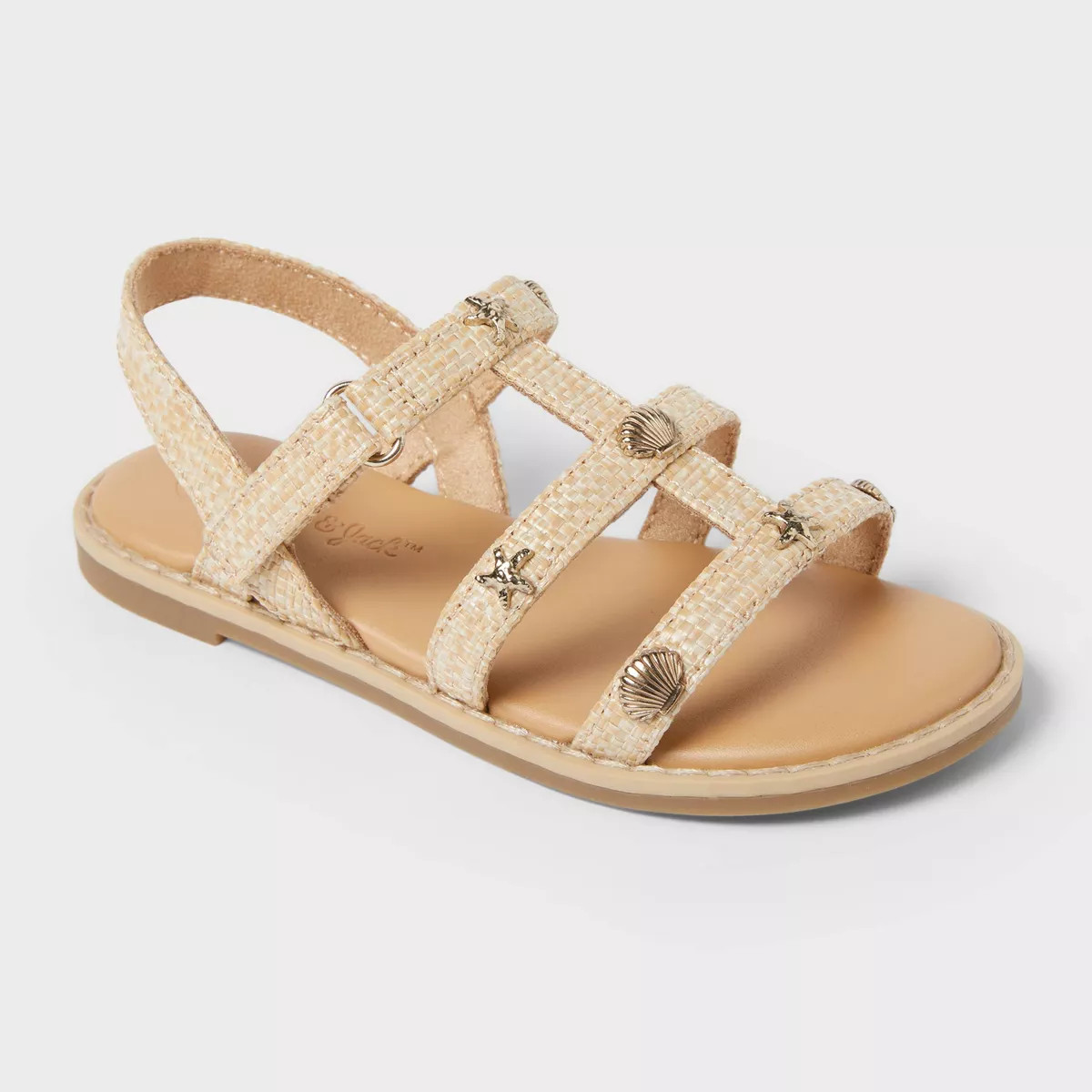 Toddler Girls' Kinsley Raffia Nautical Sandals - Cat & Jack™ Beige 12T: Open Toe, Adjustable St... | Target