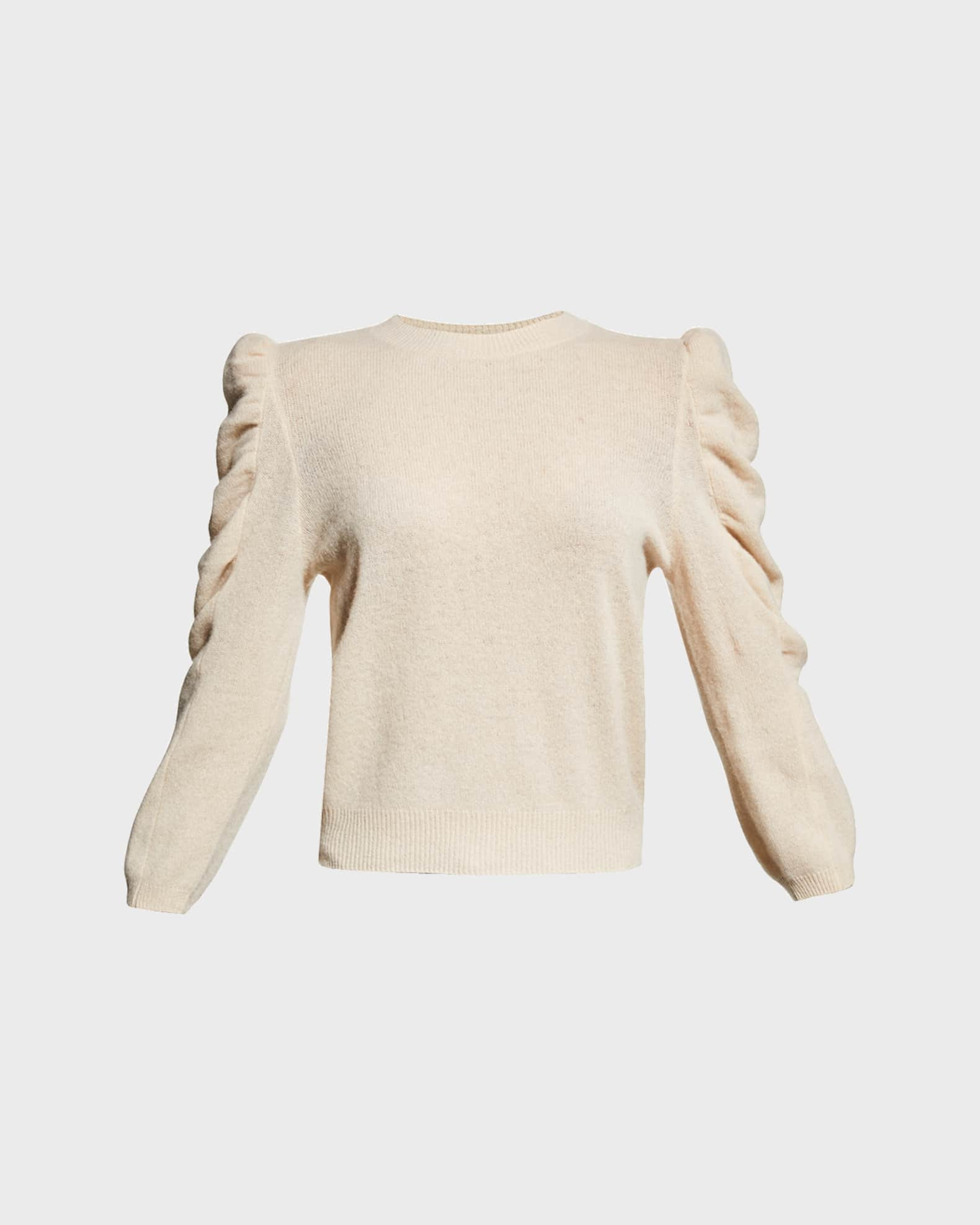 FRAME Shirred-Sleeve Cashmere Sweater | Neiman Marcus