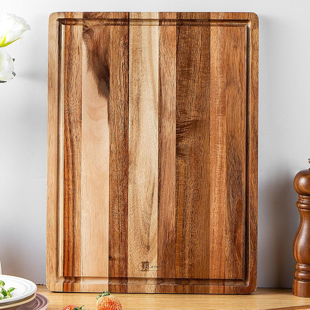 Wood Cutting Board,James.F Thick Acacia Wooden Cutting Board with Juice Groove, Reversible Charcu... | Amazon (CA)